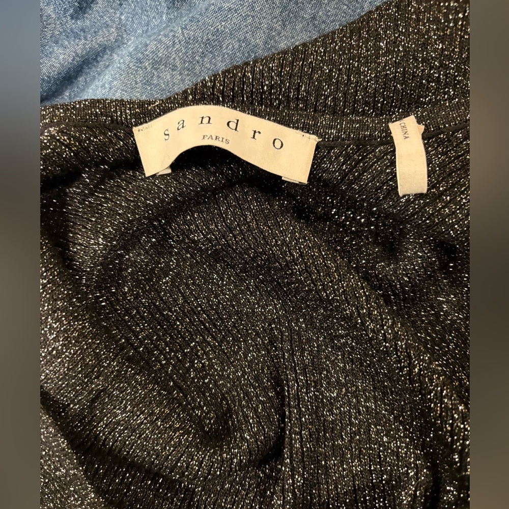 Sandro knit midi  black metallic fit and flare dress sz 4 small - Picture 3 of 6